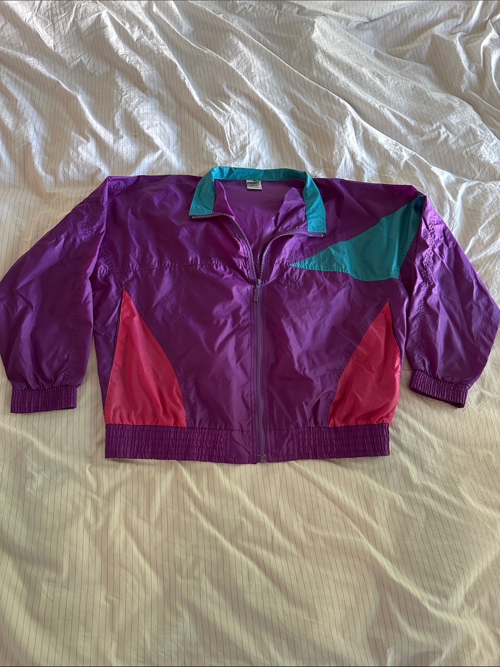 VTG Puma - Purple Colorblock Windbreaker Jacket with Teal & Pink Accents - L